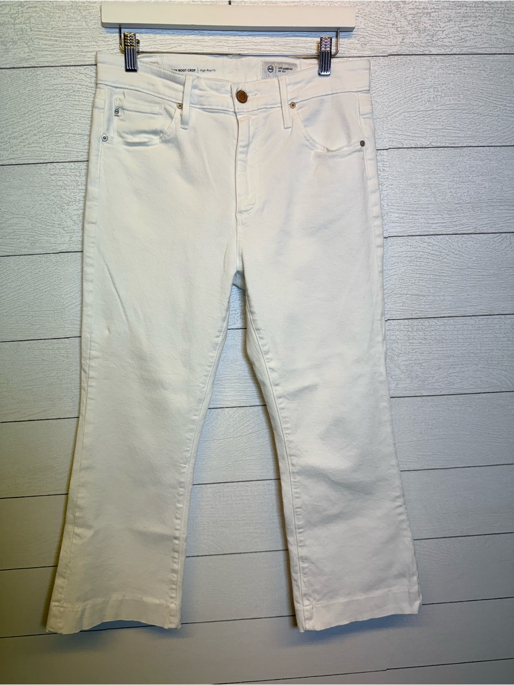 Ag Adriano Goldschmied Farrah Boot Crop High Rise Fit White Jeans Size 29